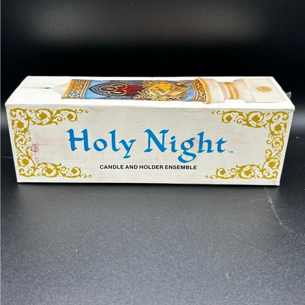 Holy Night Candle & Holder  Holy Bible Christmas 1978 New Old Stock Hong Kong